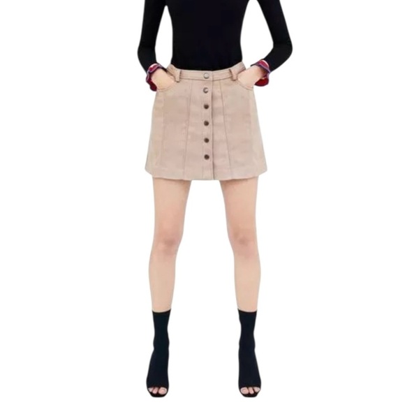 Zara Dresses & Skirts - Zara Faux Suede Mini Skirt Zara Button Front Suede Skirt 70s Style Skirt Small